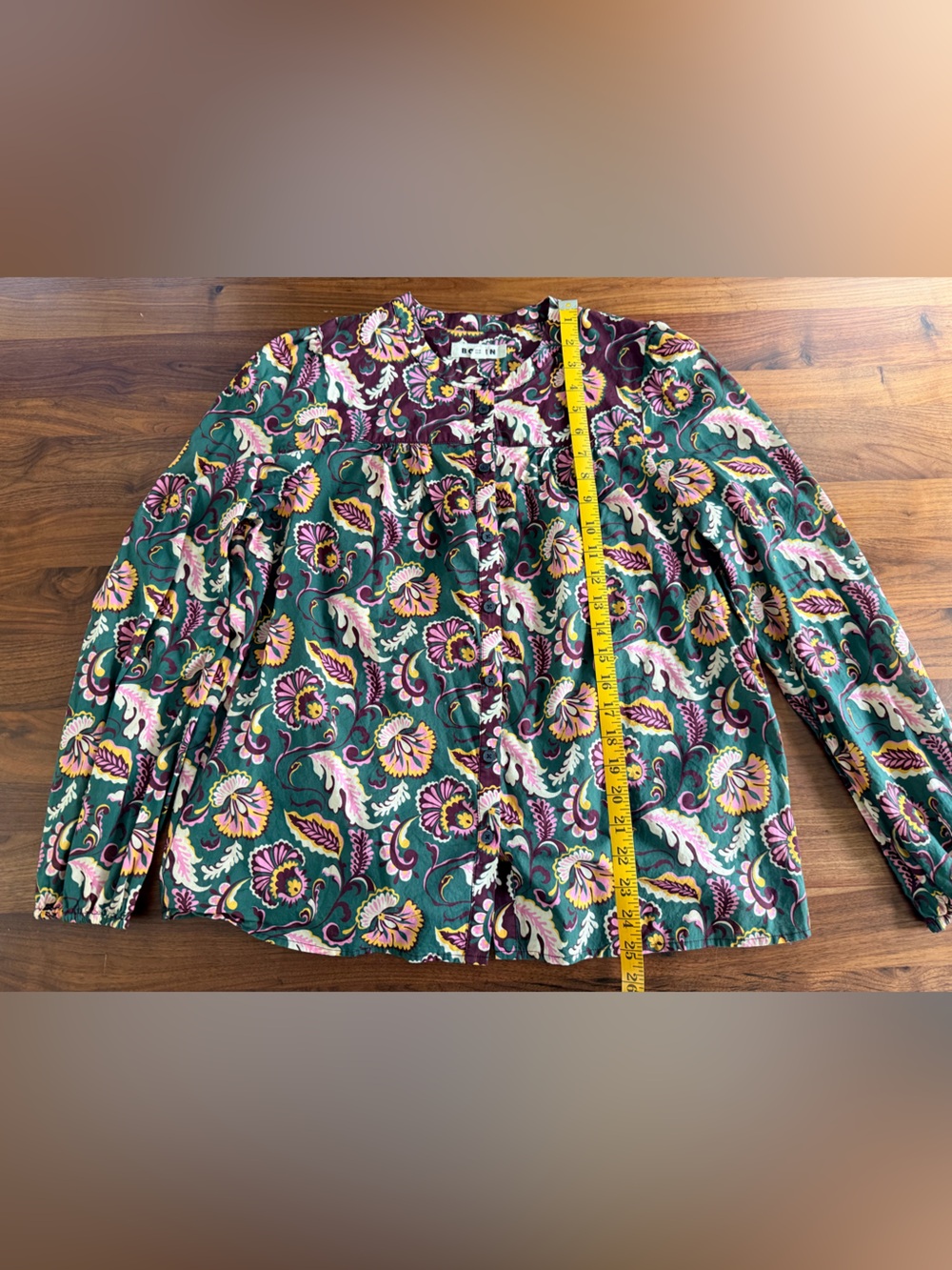 Boden Corrine Cotton Top Ornate Meadow Floral Blouse Dark Green - size 12 - Picture 7 of 9